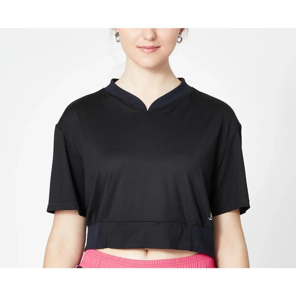 Sofibella Womens Phoenix Crop Top S Black Pickleball Raquetball Tennis UPF50 NEW